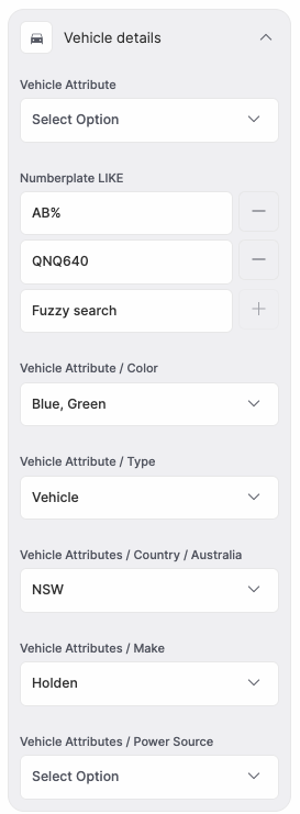 Vehicle Details Filters